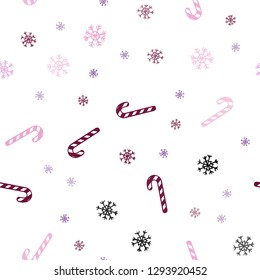 Light Purple, Pink vector seamless template with sweet christmas sticks.