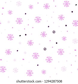 Light Purple, Pink vector seamless template with ice snowflakes. Modern geometrical abstract illustration with snowflakes. Pattern for design of window blinds, curtains.