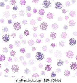 Light Purple, Pink vector seamless template with ice snowflakes. Modern geometrical abstract illustration with crystals of ice. Pattern for design of window blinds, curtains.