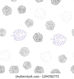 Light Purple, Pink vector seamless doodle texture with flowers, leaves. Creative illustration in blurred style with leaves, flowers. Pattern for trendy fabric, wallpapers.