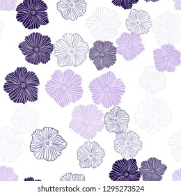 Light Purple, Pink vector seamless elegant background with flowers. Flowers in natural style on white background. Texture for window blinds, curtains.