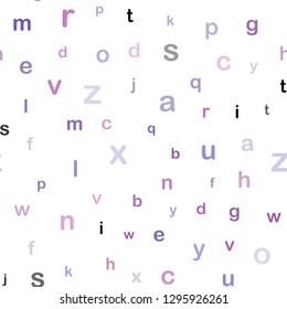 Light Purple, Pink vector seamless background with signs of alphabet. Abstract illustration with colored latin alphabet. Pattern for trendy fabric, wallpapers.