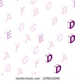 Light Purple, Pink vector seamless backdrop with 3D english symbols. Abstract illustration with colorful 3D latin alphabet. Pattern for design of fabric, wallpapers.