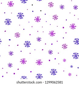 Light Purple, Pink vector seamless cover with beautiful snowflakes. Modern geometrical abstract illustration with snowflakes. Pattern for design of window blinds, curtains.