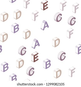 Light Purple, Pink vector seamless backdrop with 3D english symbols. Abstract illustration with 3D ABC symbols. Design for textile, fabric, wallpapers.