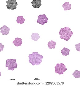 Light Purple, Pink vector seamless doodle pattern with flowers. Colorful illustration in doodle style with flowers. Template for business cards, websites.