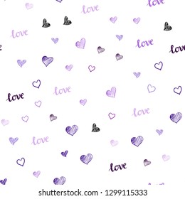 Light Purple, Pink vector seamless cover with quote LOVE YOU, hearts. Illustration with phrase LOVE YOU, hearts for valentine's day. Design for wallpaper, fabric makers.