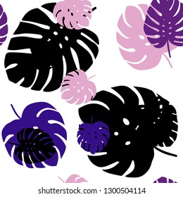 Light Purple, Pink vector seamless elegant wallpaper with leaves. Doodle illustration of leaves in Origami style with gradient. Design for wallpaper, fabric makers.