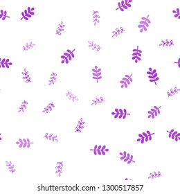 Light Purple, Pink vector seamless doodle layout with leaves. leaves on blurred abstract background with gradient. Template for business cards, websites.
