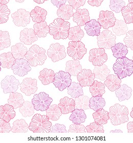 Light Purple, Pink vector seamless natural background with flowers. Illustration with colorful abstract doodle flowers. Texture for window blinds, curtains.