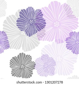 Light Purple, Pink vector seamless elegant background with flowers. Sketchy doodle flowers on white background. Design for textile, fabric, wallpapers.