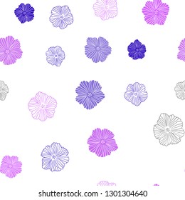 Light Purple, Pink vector seamless doodle layout with flowers. Flowers with gradient on white background. Design for wallpaper, fabric makers.