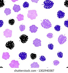 Light Purple, Pink vector seamless doodle pattern with flowers, leaves. Sketchy doodles on white background. Template for business cards, websites.