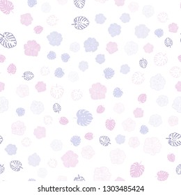 Light Purple, Pink vector seamless doodle pattern with leaves, flowers. Modern abstract illustration with leaves and flowers. Design for textile, fabric, wallpapers.