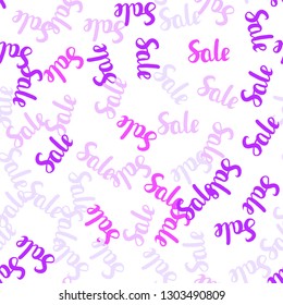 Light Purple, Pink vector seamless background with 70, 90 % signs of sales. Shining colorful illustration with isolated selling prices. Pattern for ads, posters, banners of sales.