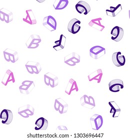 Light Purple, Pink vector seamless template with 3D isolated letters. Shining colorful 3D illustration with isolated letters. Pattern for design of fabric, wallpapers.