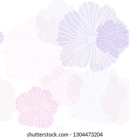 Light Purple, Pink vector seamless elegant wallpaper with flowers. Colorful illustration in doodle style with flowers. Design for textile, fabric, wallpapers.