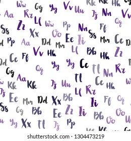 Light Purple, Pink vector seamless layout with latin alphabet. Abstract illustration with colored latin alphabet. Design for textile, fabric, wallpapers.