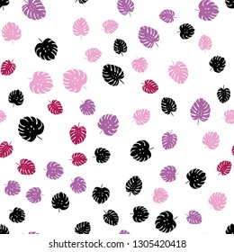 Light Purple, Pink vector seamless doodle template with leaves. Shining colored illustration with leaves in doodle style. Design for textile, fabric, wallpapers.