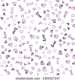 Light Purple, Pink vector seamless background with words of love, hearts. Romantic illustration with colorful phrase LOVE YOU, hearts. Design for wallpaper, fabric makers.