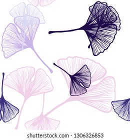Light Purple, Pink vector seamless elegant wallpaper with leaves. Decorative illustration with doodles on abstract template. Texture for window blinds, curtains.