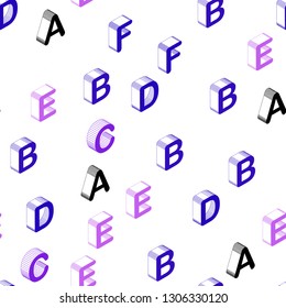 Light Purple, Pink vector seamless background with 3D signs of alphabet. Abstract illustration with 3D ABC symbols. Texture for window blinds, curtains.