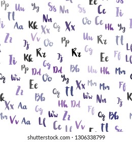Light Purple, Pink vector seamless background with signs of alphabet. Shining illustration with ABC symbols on abstract template. Template for business cards, websites.