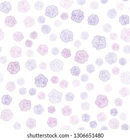 Light Purple, Pink vector seamless doodle backdrop with flowers. Modern abstract illustration with flowers. Design for textile, fabric, wallpapers.