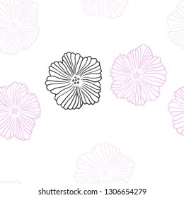 Light Purple, Pink vector seamless doodle texture with flowers. Sketchy doodle flowers on white background. Pattern for trendy fabric, wallpapers.