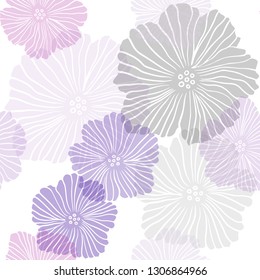 Light Purple, Pink vector seamless natural background with flowers. Flowers with gradient on white background. Texture for window blinds, curtains.