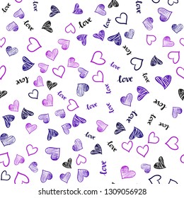 Light Purple, Pink vector seamless backdrop with phrase LOVE YOU, hearts. Illustration with phrase LOVE YOU, hearts for valentine's day. Design for wallpaper, fabric makers.