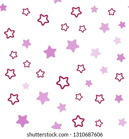 Light Purple, Pink vector seamless cover with small and big stars. Glitter abstract illustration with colored stars. Template for business cards, websites.