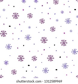 Light Purple, Pink vector seamless cover with beautiful snowflakes. Modern geometrical abstract illustration with snowflakes. Pattern for trendy fabric, wallpapers.
