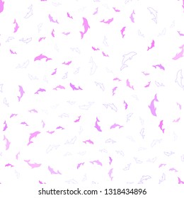Light Purple, Pink vector seamless texture with dolphins. Isolated sea dolphins on white background. Natural design for wallpapers.