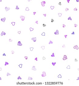 Light Purple, Pink vector seamless cover with Shining hearts. Glitter abstract illustration with colorful hearts in romantic style. Beautiful design for your business advert of anniversary.