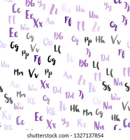 Light Purple, Pink vector seamless backdrop with english symbols. Shining colorful illustration with isolated letters. Pattern for trendy fabric, wallpapers.
