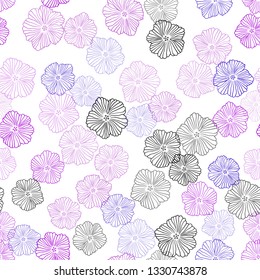 Light Purple, Pink vector seamless doodle backdrop with flowers. Sketchy doodle flowers on white background. Texture for window blinds, curtains.