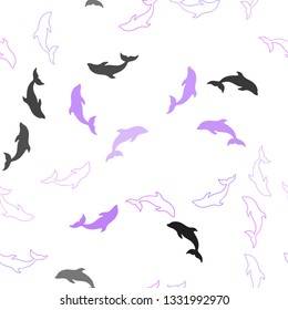 Light Purple, Pink vector seamless background with dolphins. Modern abstract illustration with sea dolphins. Pattern for wildlife ad, booklets.