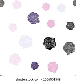 Light Purple, Pink vector seamless natural artwork with flowers. Doodle illustration of flowers in Origami style. Template for business cards, websites.