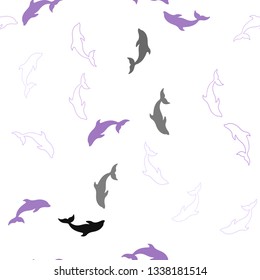 Light Purple, Pink vector seamless backdrop with ocean dolphins. Decorative design in natural style with sea dolphins. Natural design for wallpapers.