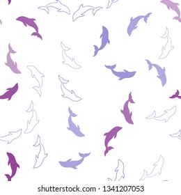 Light Purple, Pink vector seamless template with dolphins. Natural illustration with sea dolphins. Pattern for marine leaflets.