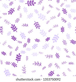 Light Purple, Pink vector seamless doodle template with leaves, branches. Glitter abstract illustration with leaves and branches. Pattern for trendy fabric, wallpapers.