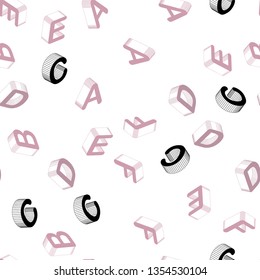 Light Purple, Pink vector seamless layout with 3D latin alphabet. Modern geometrical illustration with 3D ABC english symbols. Pattern for design of fabric, wallpapers.