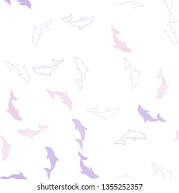 Light Purple, Pink vector seamless template with dolphins. Decorative design in natural style with sea dolphins. Natural design for wallpapers.