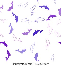 Light Purple, Pink vector seamless texture with dolphins. Decorative design in natural style with sea dolphins. Pattern for websites of animals.