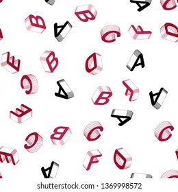 Light Purple, Pink vector seamless background with 3D signs of alphabet. Abstract illustration with 3D ABC symbols. Design for textile, fabric, wallpapers.