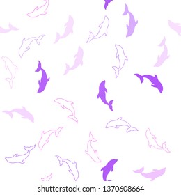 Light Purple, Pink vector seamless texture with dolphins. Decorative design in natural style with sea dolphins. Natural design for wallpapers.