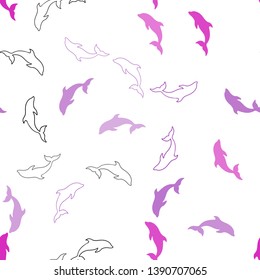 Light Purple, Pink vector seamless texture with dolphins. Decorative design in natural style with sea dolphins. Natural design for wallpapers.