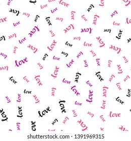 Light Purple, Pink vector seamless pattern with phrase LOVE YOU. Phrase LOVE YOU with colorful gradient in abstract style. Pattern for design of fabric, wallpapers.