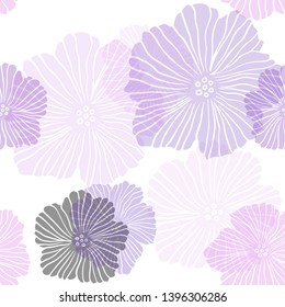 Light Purple, Pink vector seamless elegant background with flowers. Decorative design of flowers on white background. Pattern for design of fabric, wallpapers.